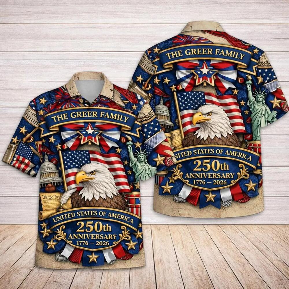 Personalized Custom Family Name Patriotic Eagle USA Flag 250th Hawaiian Shirt